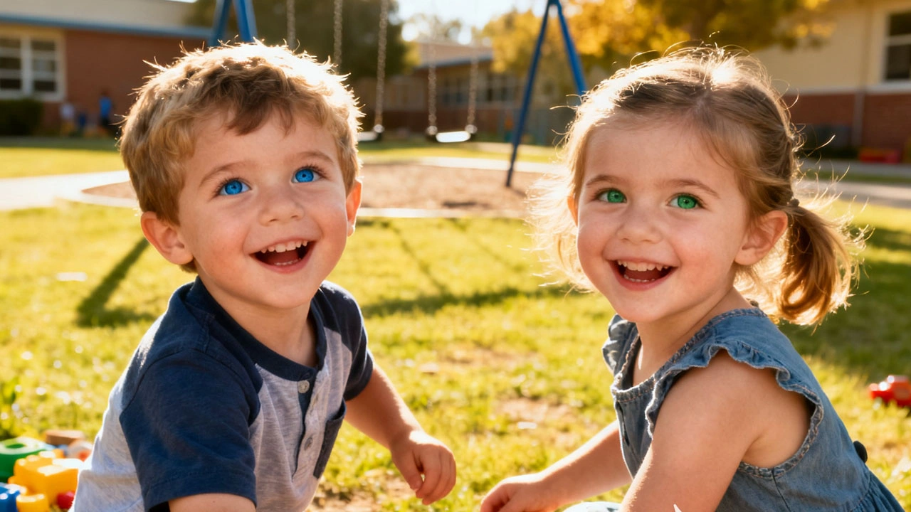 Toddler siblings in matching coordinated daily wear outfits